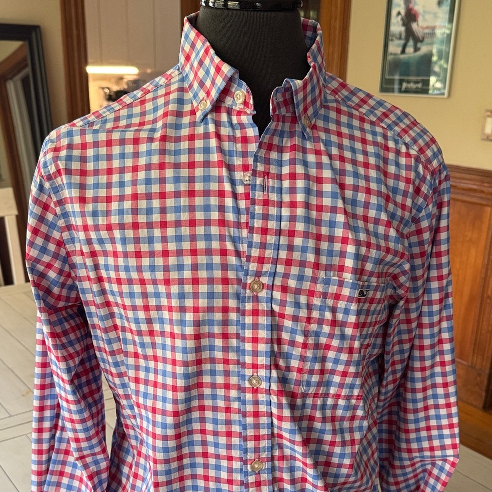 Men's Vineyard Vines Classic Fit Tucker Red and Blue Checkered Shirt